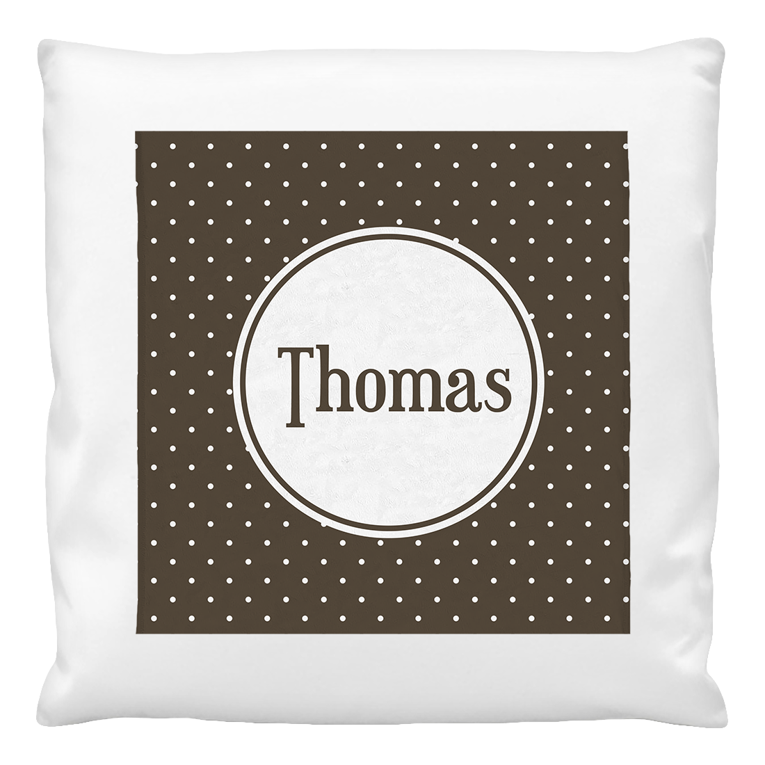 A Custom Cushion with a brown polka Pillow Design