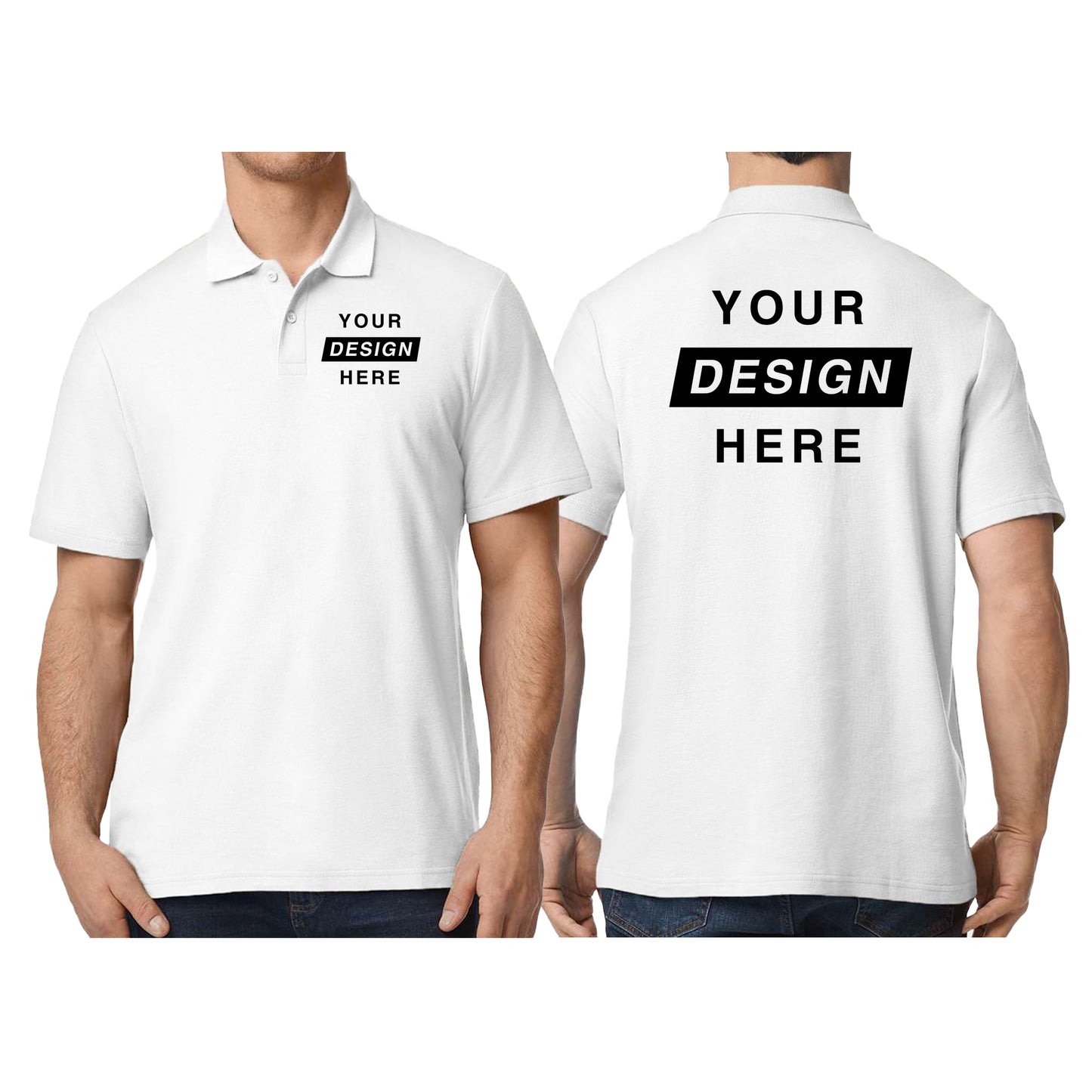 Custom Printing Polo Shirts - men - white - front back