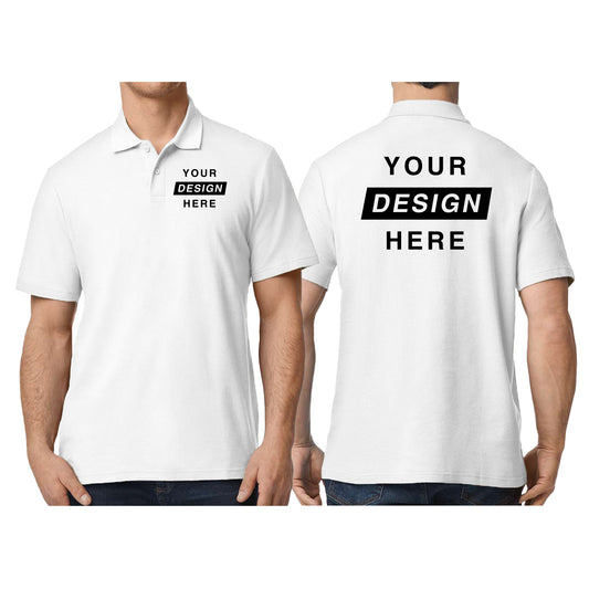 Custom Printing Polo Shirts - men - white - front back