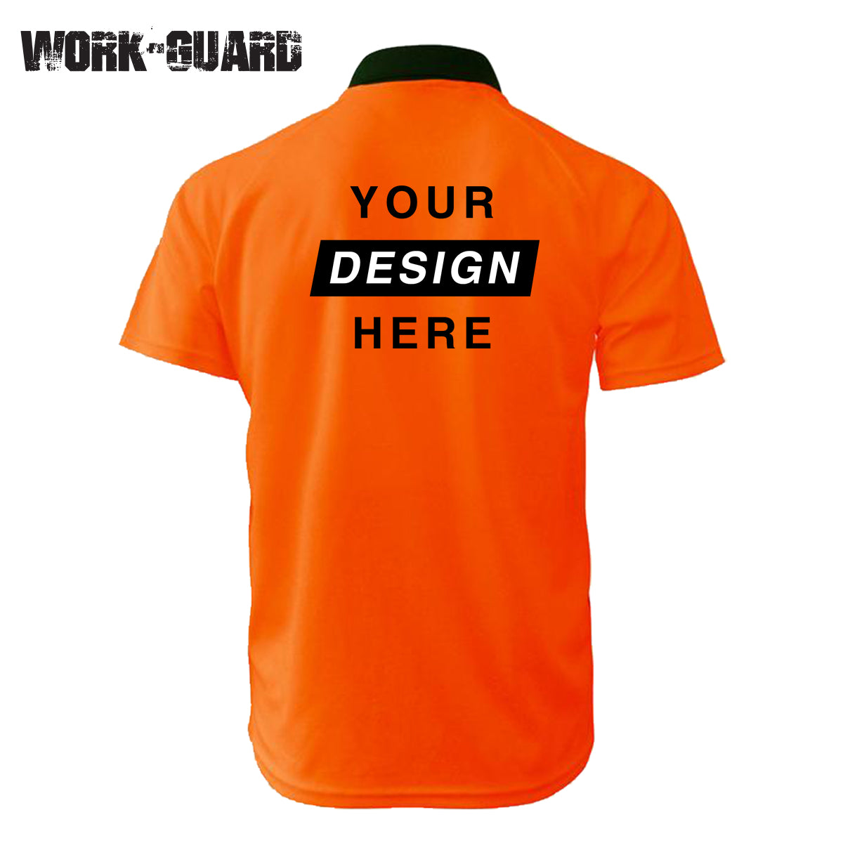 Custom Orange hi vis polo shirt with large back logo print – custom safety workwear.