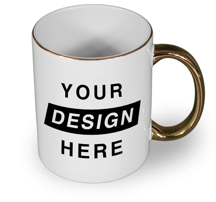 Colour Mug with Gold Handle and Your Design Here design