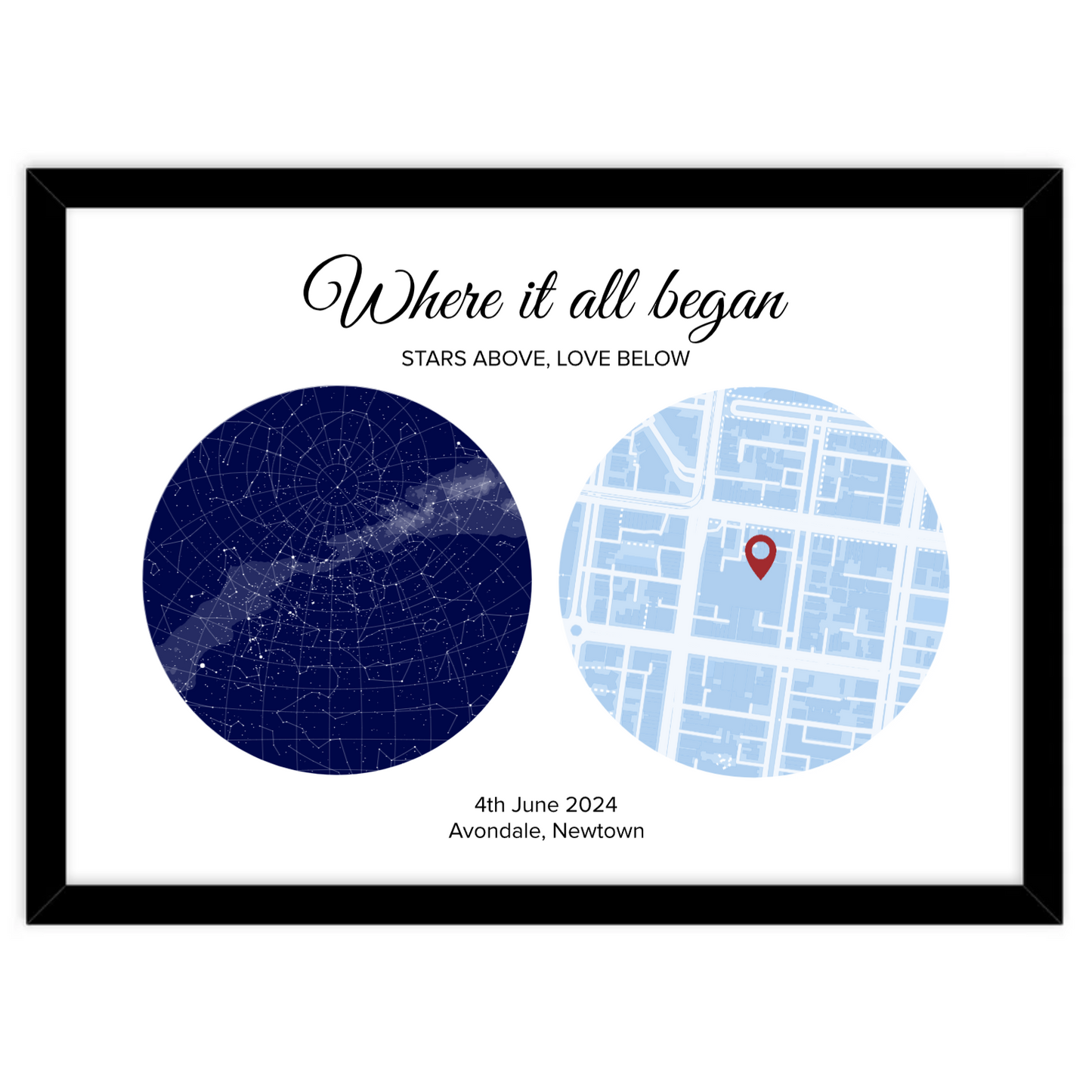 Custom Street Map and Star Map to show where it all began