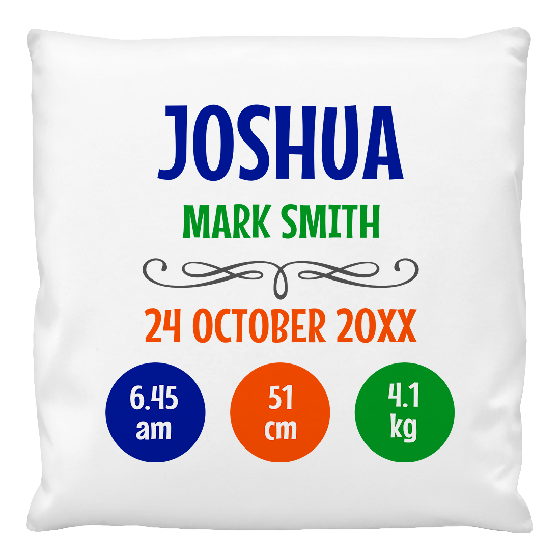 A white cushion cover with a printed text 'JOSHUA 24.10.