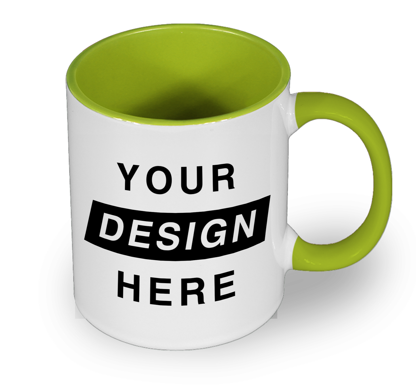 Colour Mug with Green handle customisable with Your Design Here design