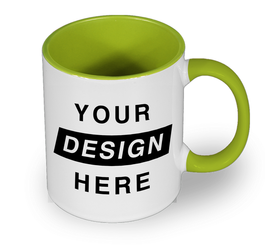 Colour Mug with Green handle customisable with Your Design Here design