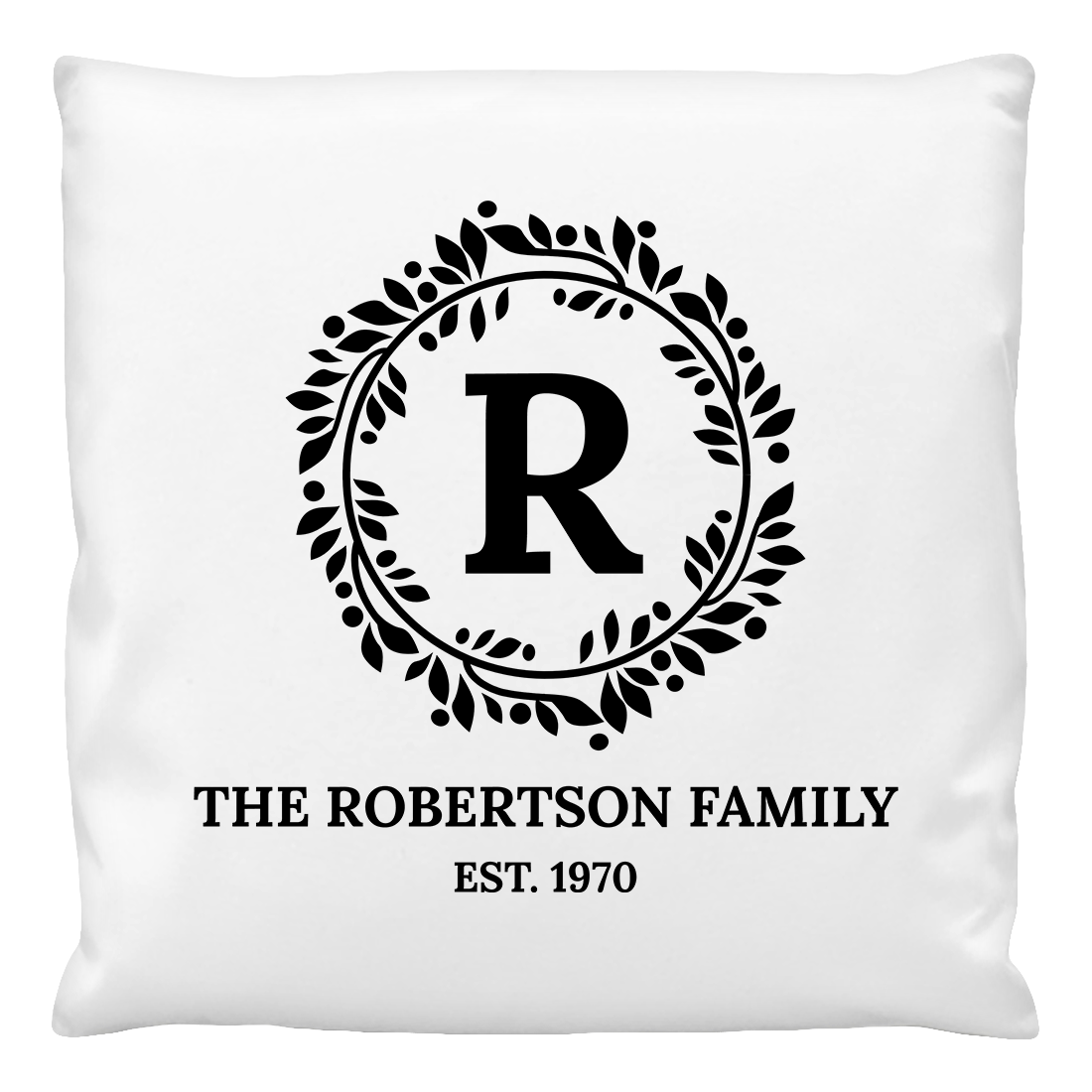 Personalised Cushion cover with Wreath Monogram design and family name