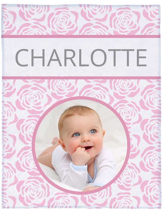 Baby Blanket with Baby Nameand picture - pink design