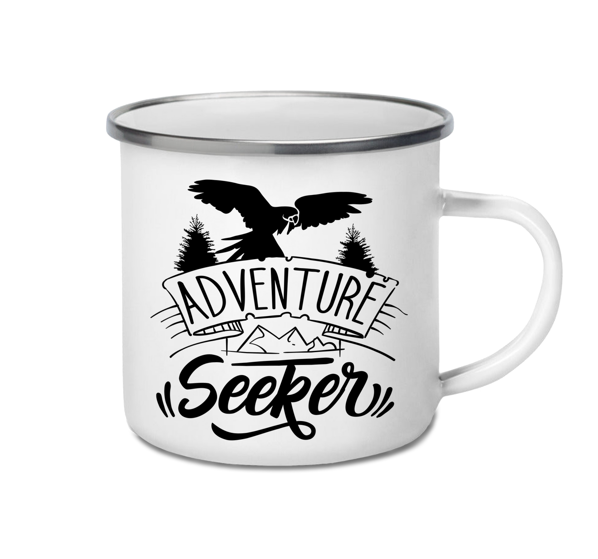 Personalised enamel camping mug – Adventure Seeker design