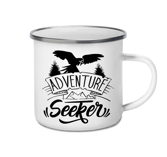 Personalised enamel camping mug – Adventure Seeker design