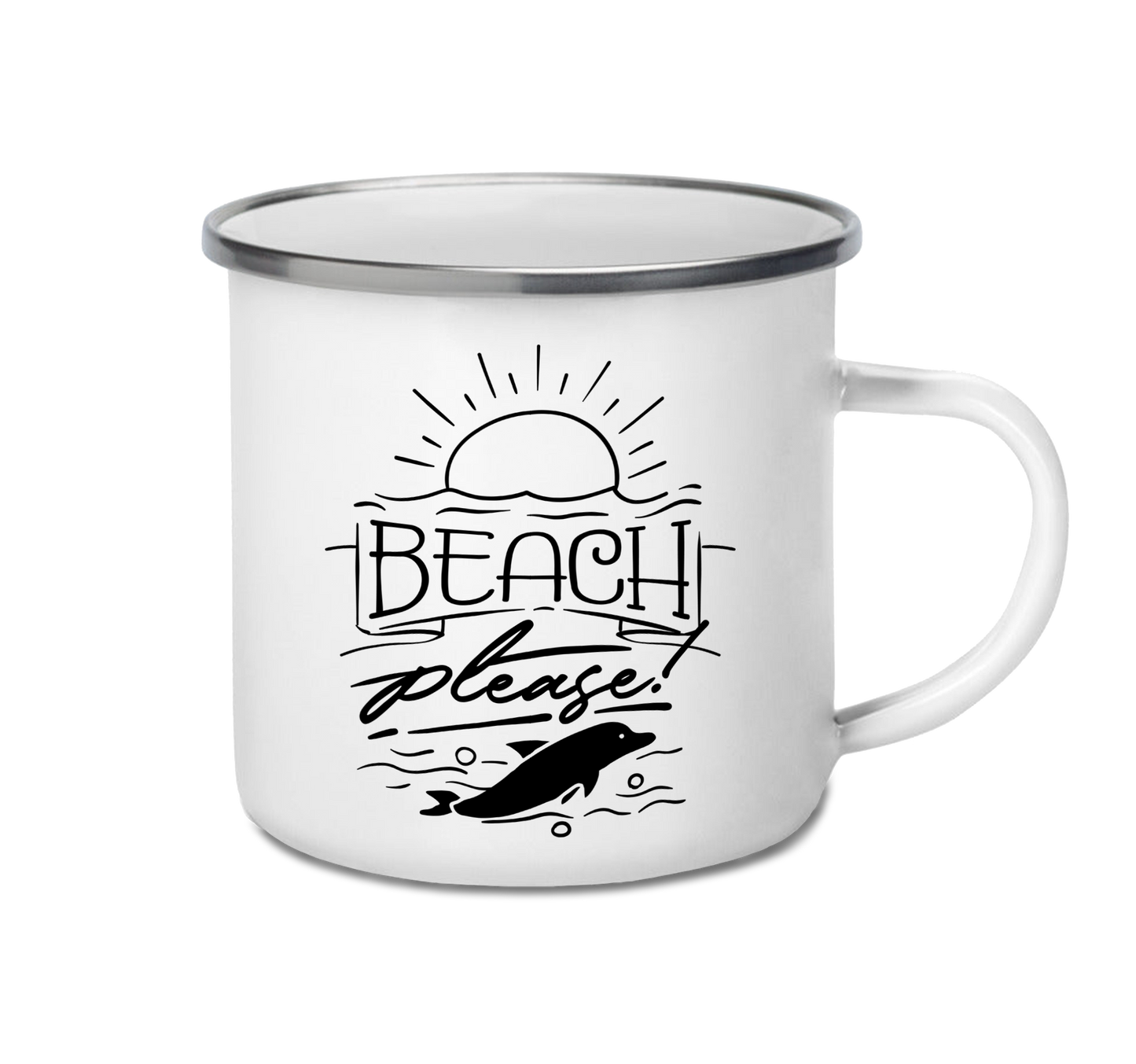Personalised enamel camping mug – Beach Please design