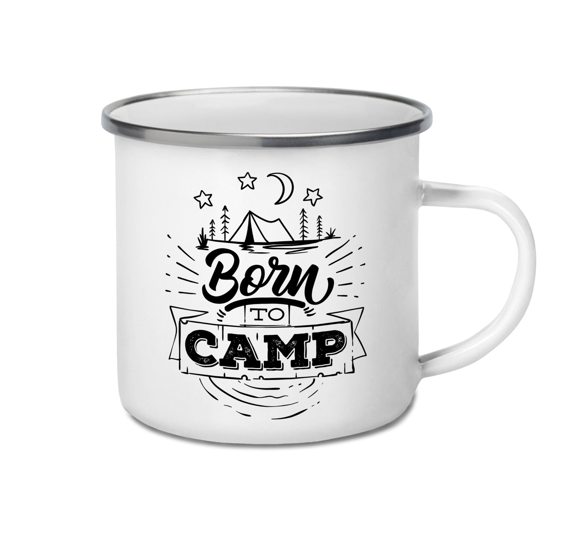Personalised enamel camping mug – Born to Camp design