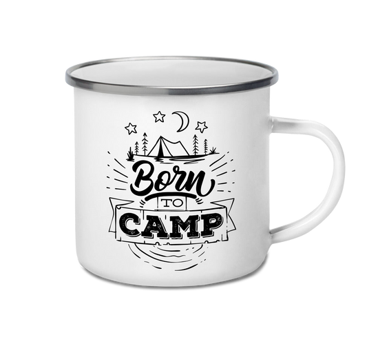 Personalised enamel camping mug – Born to Camp design