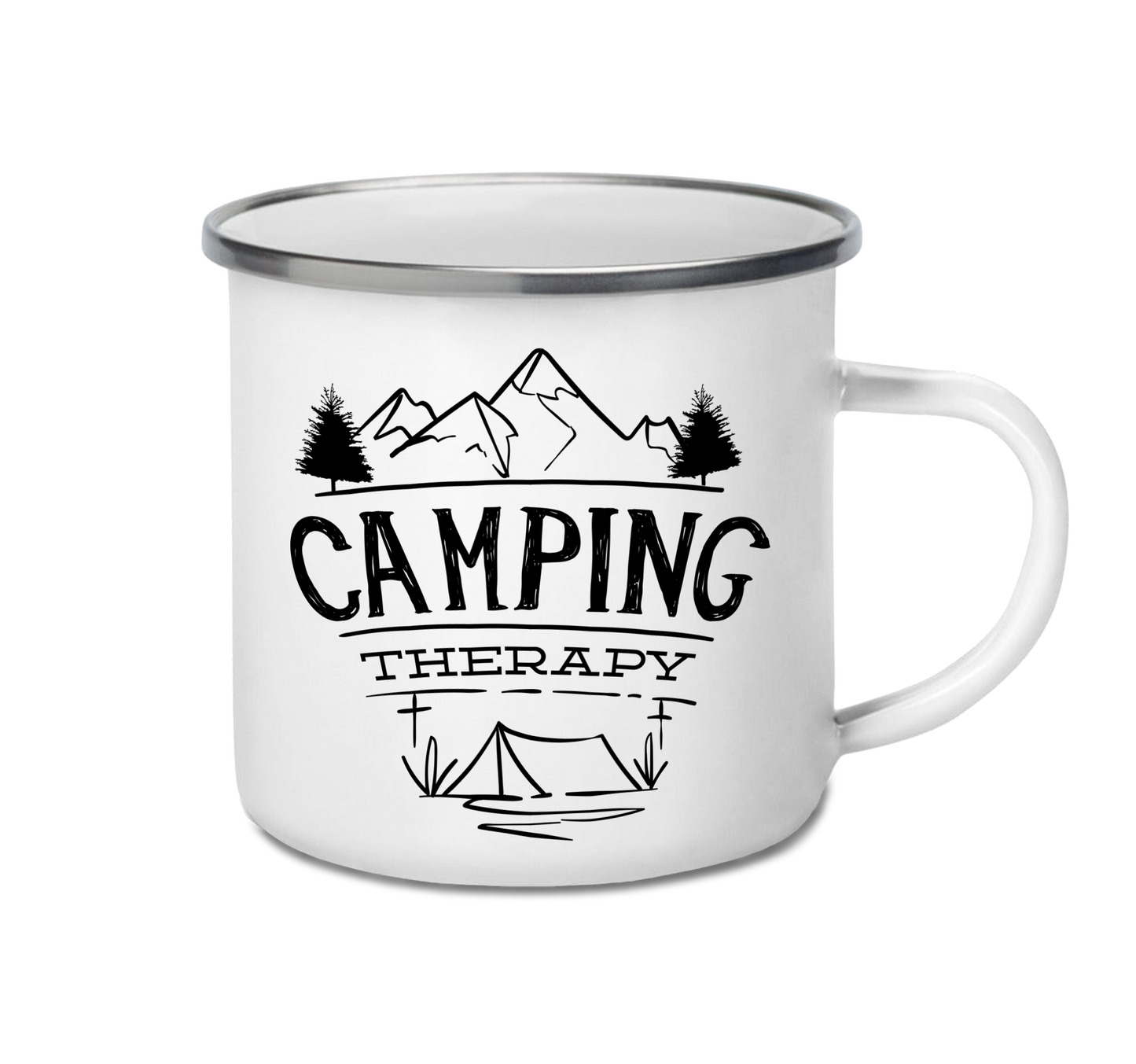 Personalised enamel camping mug – Camping Therapy design
