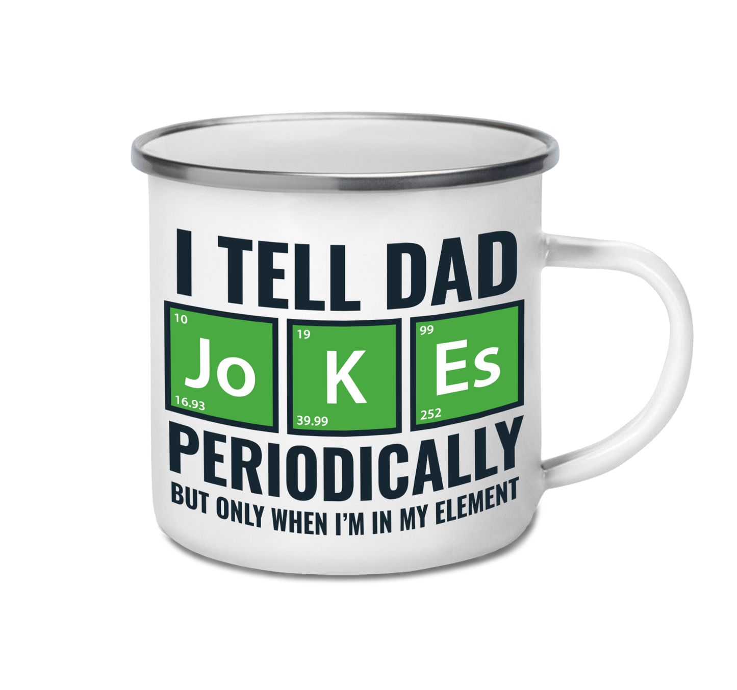 Personalised enamel camping mug – Dad Jokes design