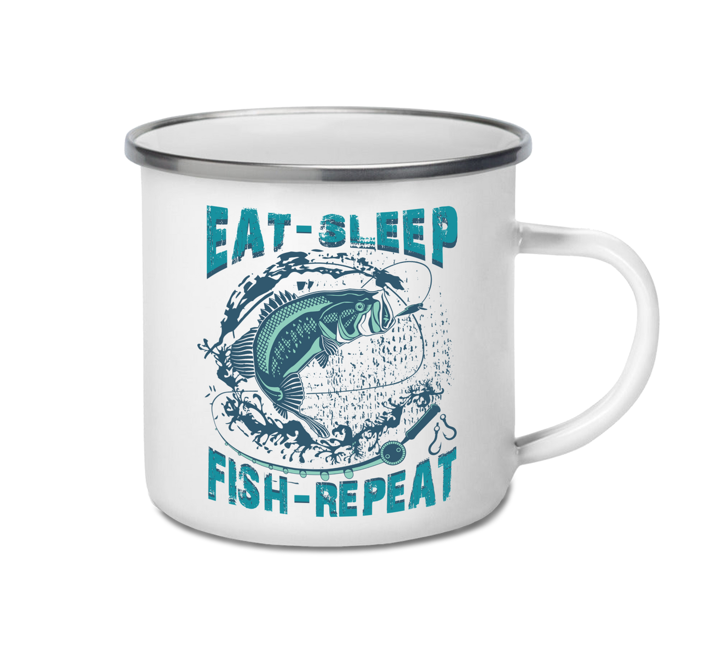 Eat Sleep Fish Repeat Custom Enamel Camping Mug – 12 oz