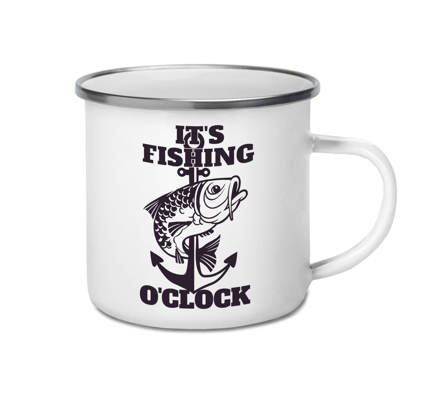 Personalised enamel camping mug – Fishing O'Clock design