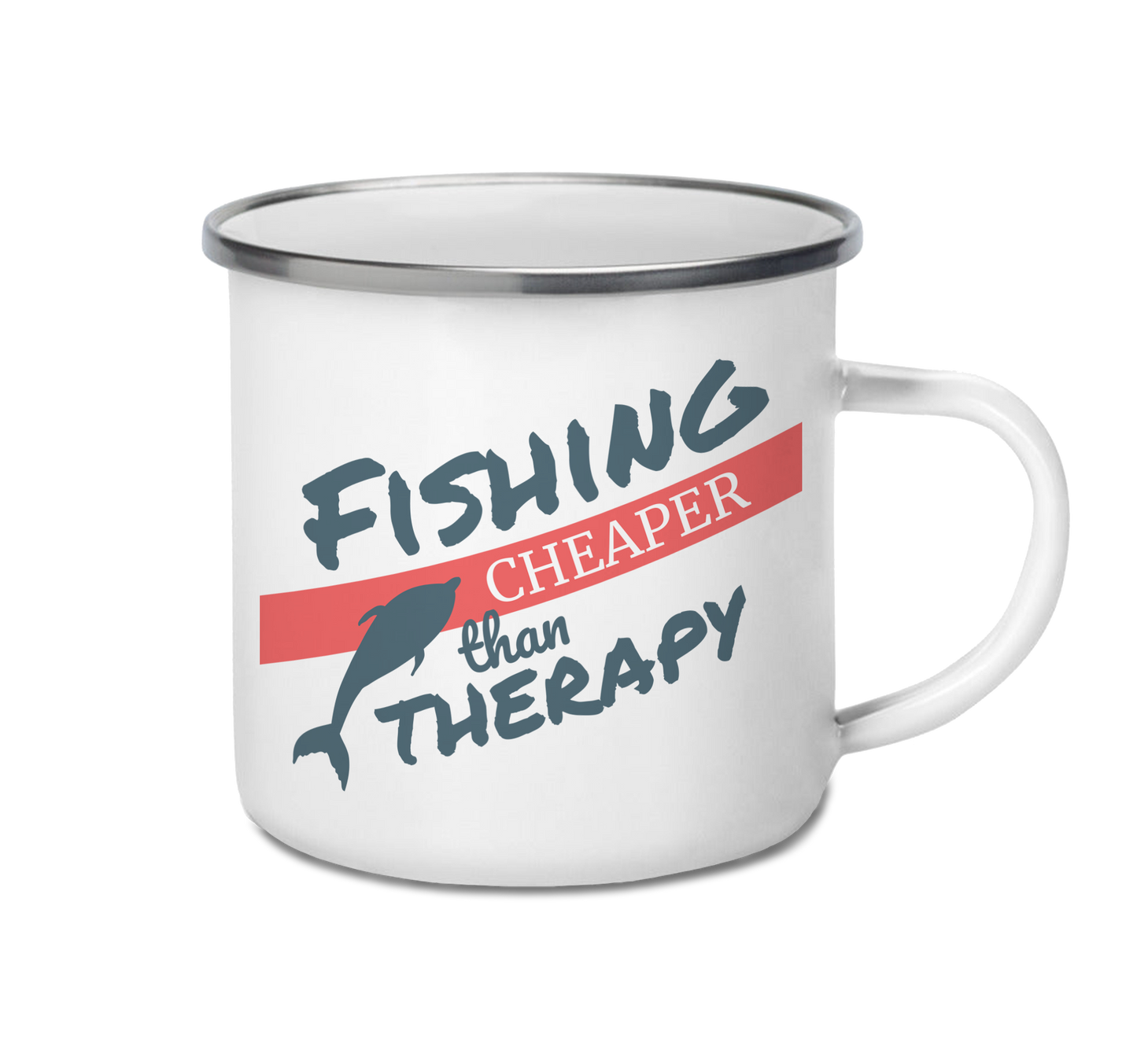 Personalised enamel camping mug – Fishing Therapy design