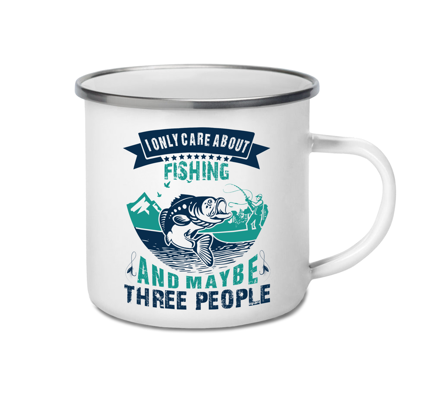 Personalised enamel camping mug – I Only Care About Fishing design