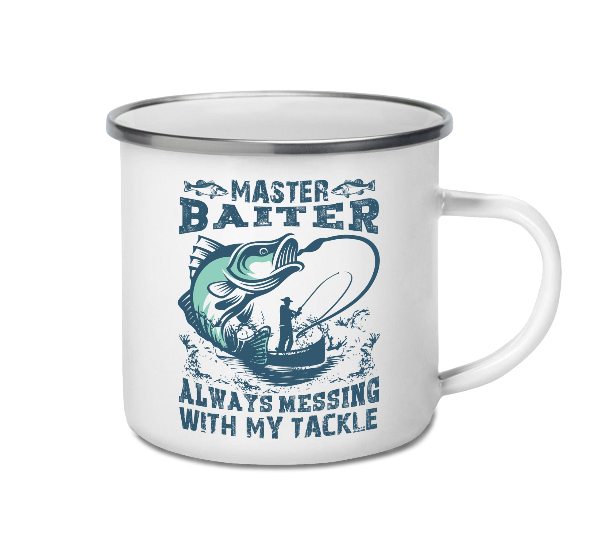 Personalised enamel camping mug – Master Baiter design