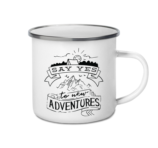 Personalised enamel camping mug – New Adventures design