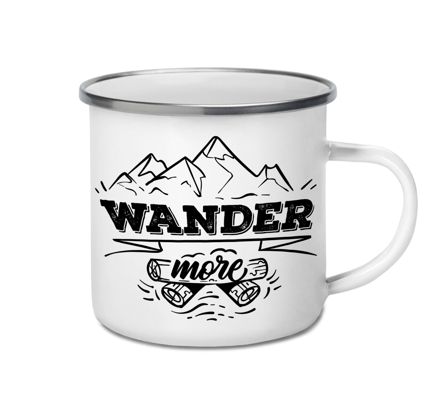 Wander More Custom Enamel Mug | Travel Camping Cup