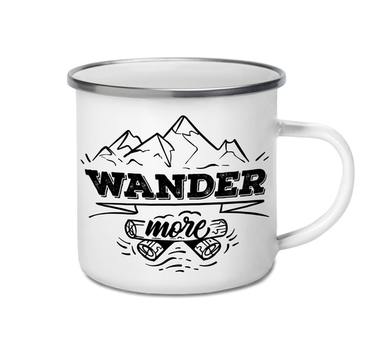 Wander More Custom Enamel Mug | Travel Camping Cup