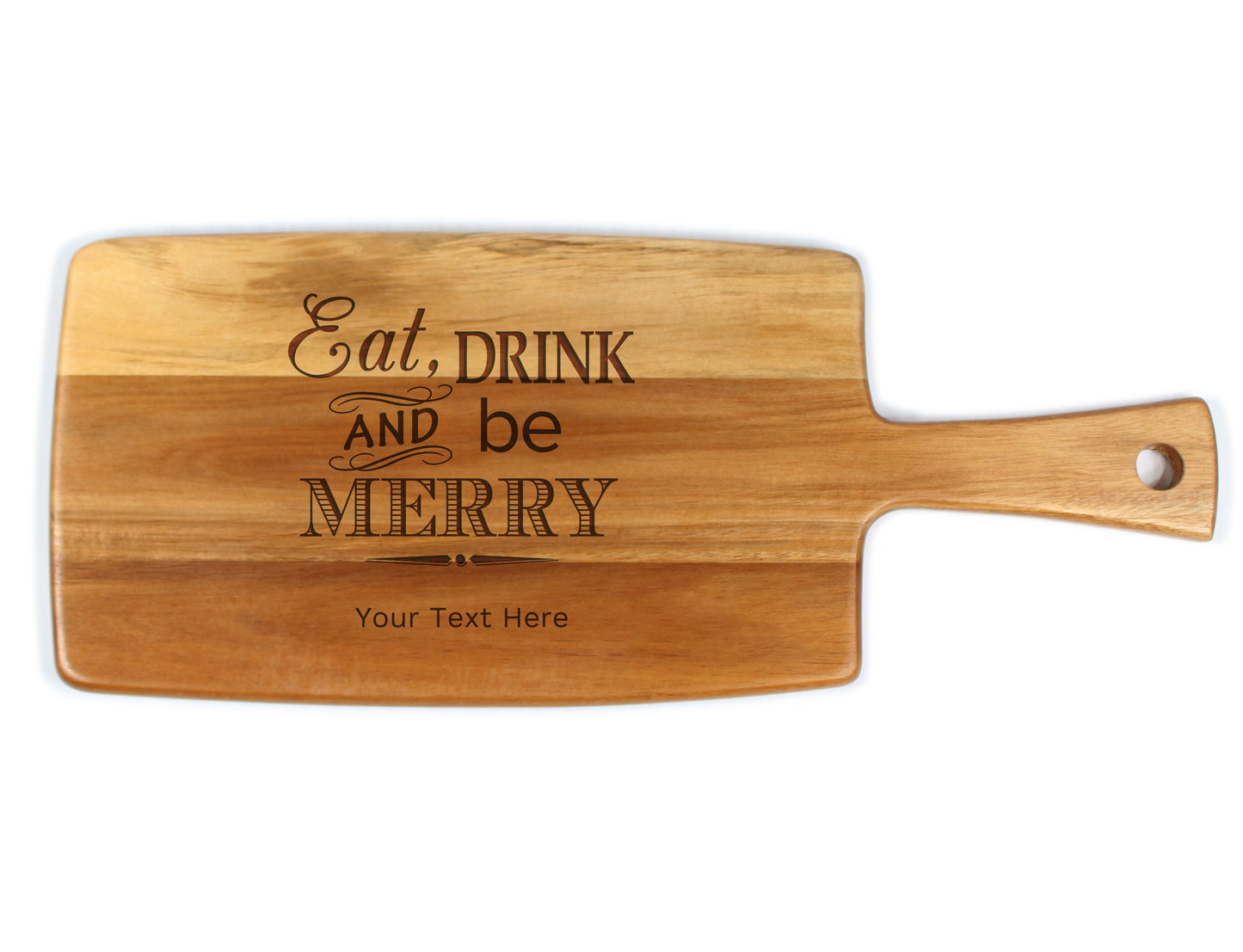 Personalised cheese board with 'Eat, Drink & Be Merry' engraving