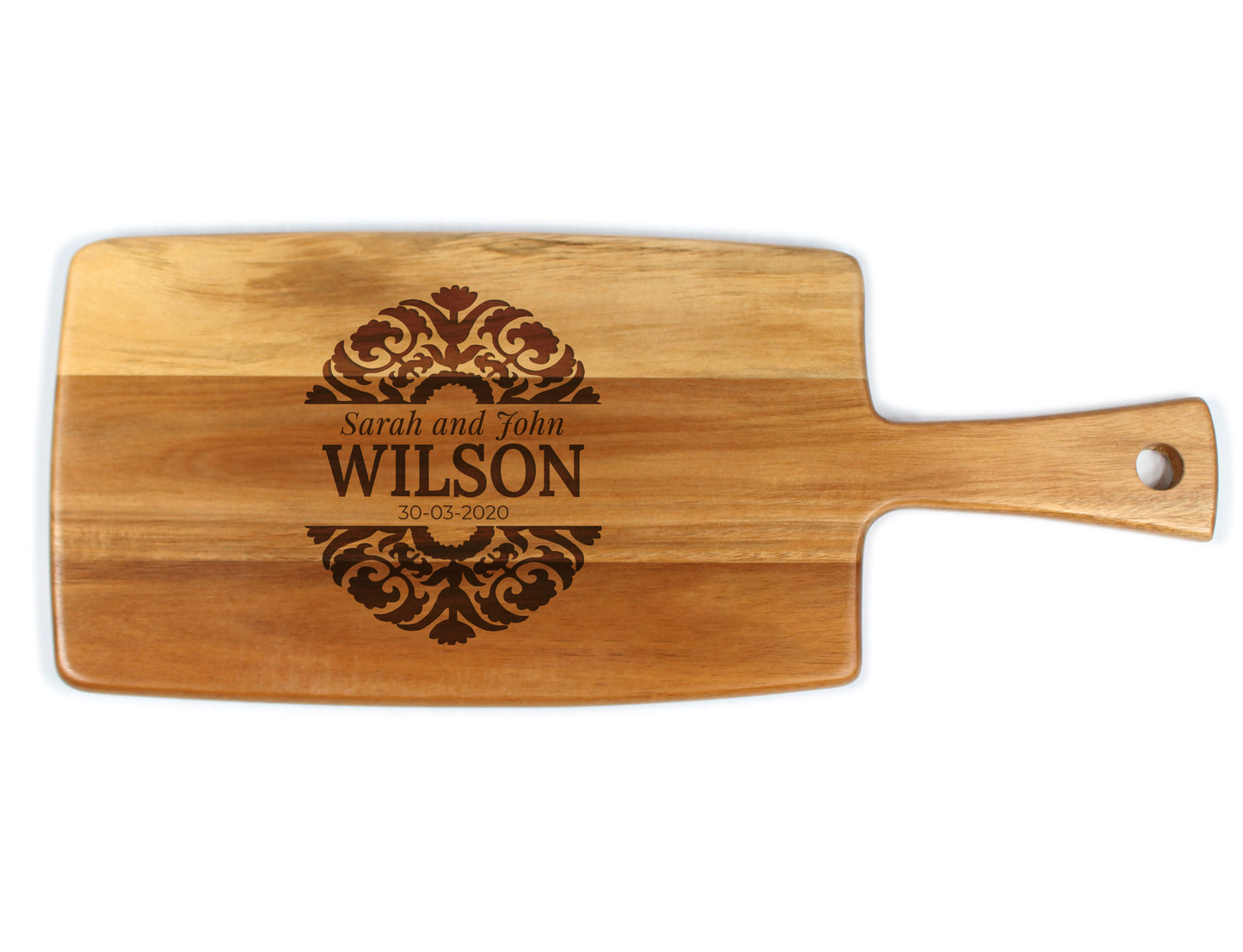 Engraved cheese board with flourish design - perfect for gifting