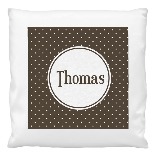 A Custom Cushion with a brown polka Pillow Design