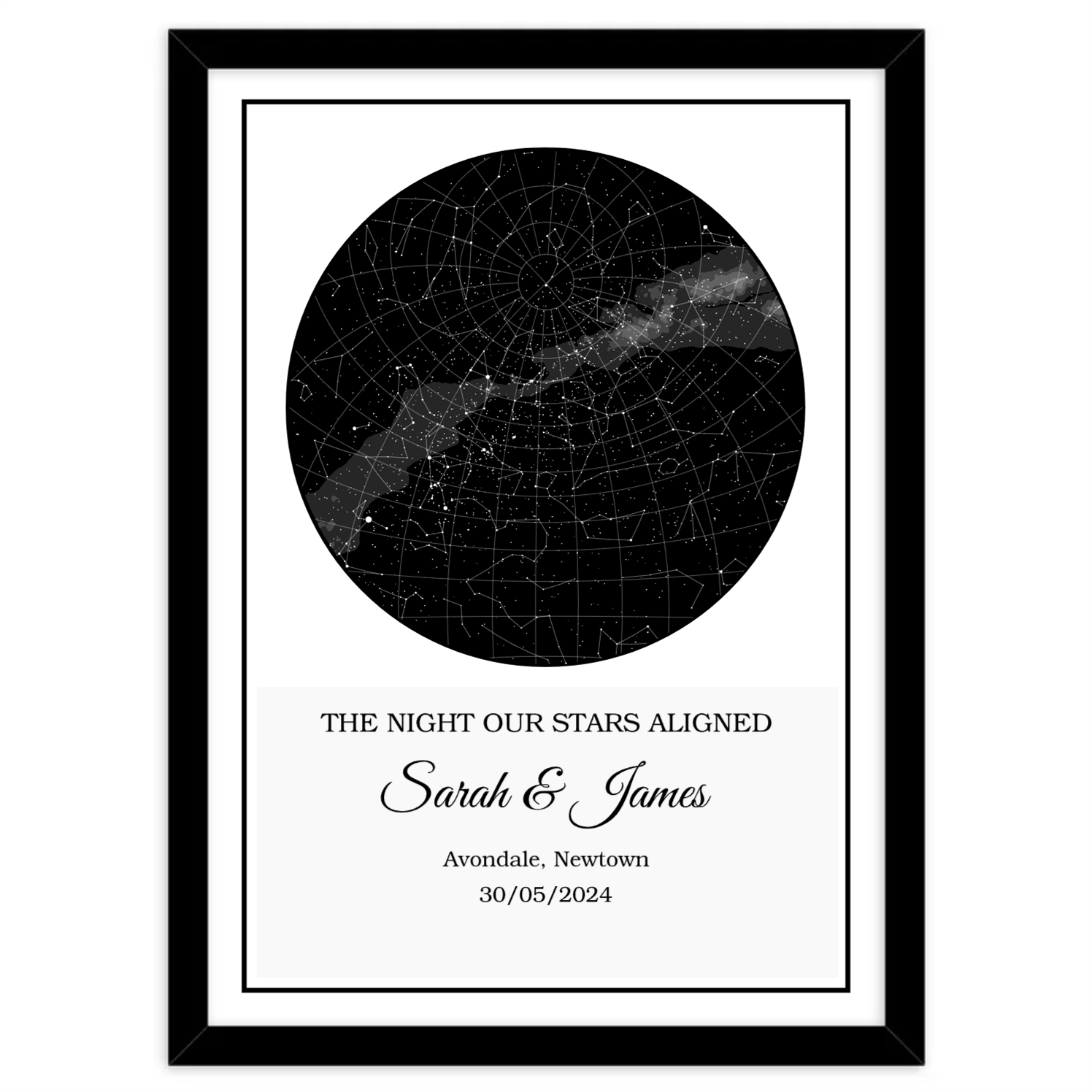 Custom Framed Maps with Star Map design - White-Board