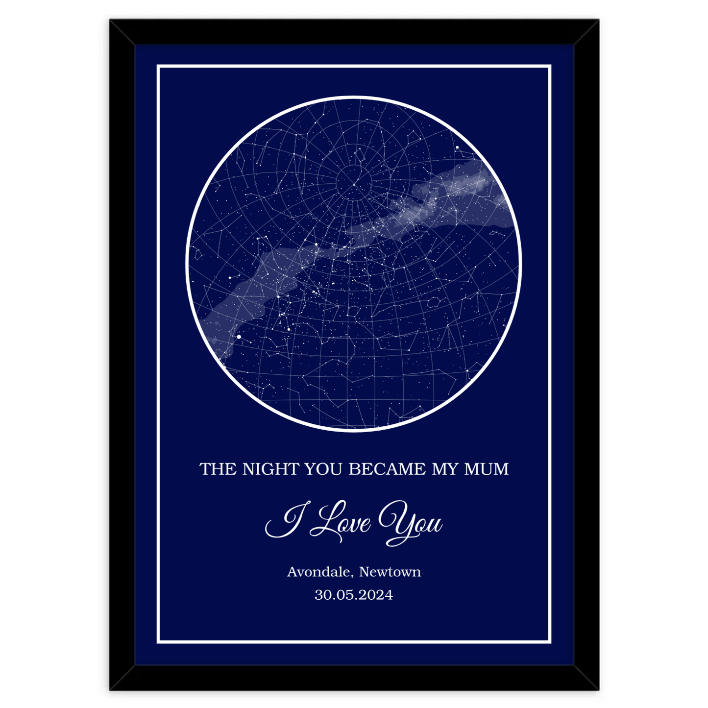 Custom Star Map with Blue mat board