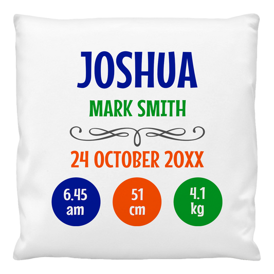A white cushion cover with a printed text 'JOSHUA 24.10.