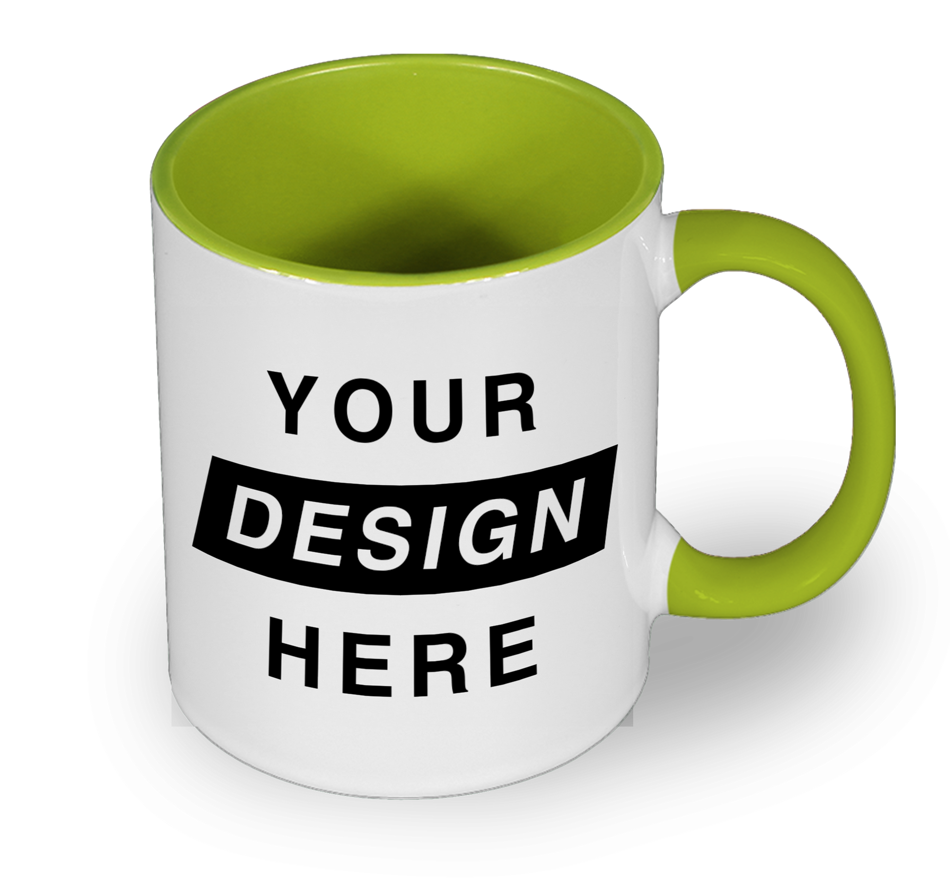 Colour Mug with Green handle customisable with Your Design Here design
