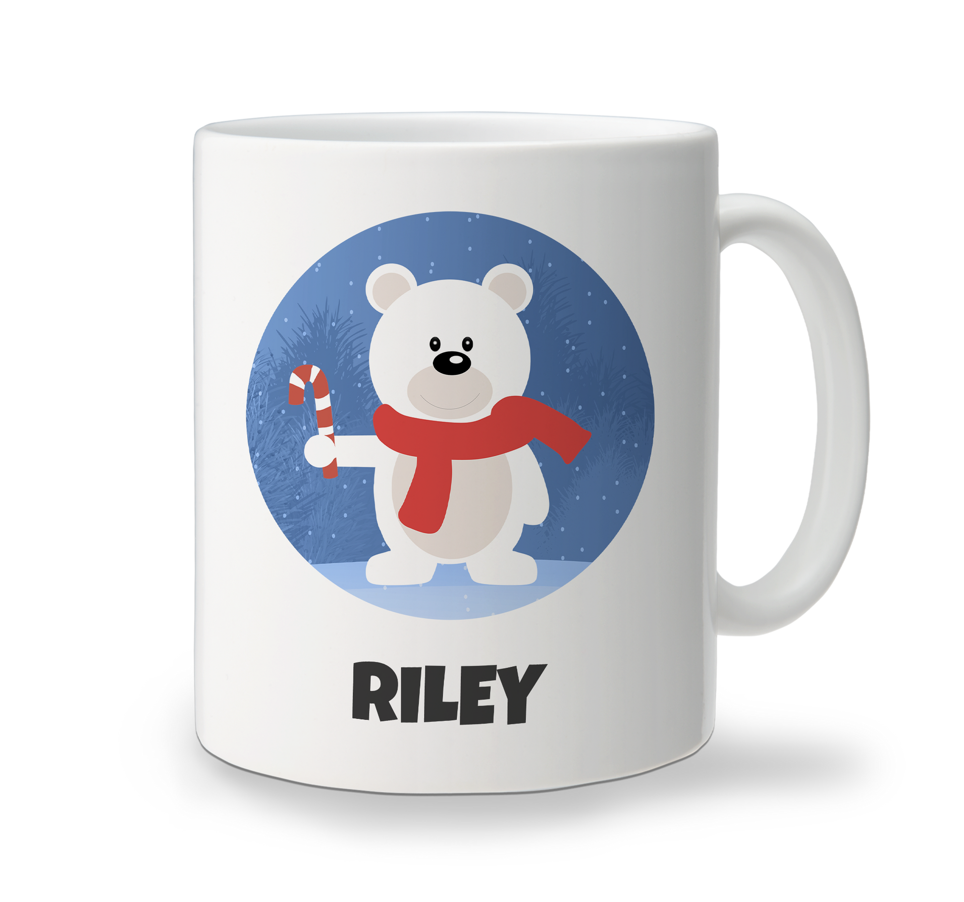 White ceramic Christmas mug with cute polar bear character design