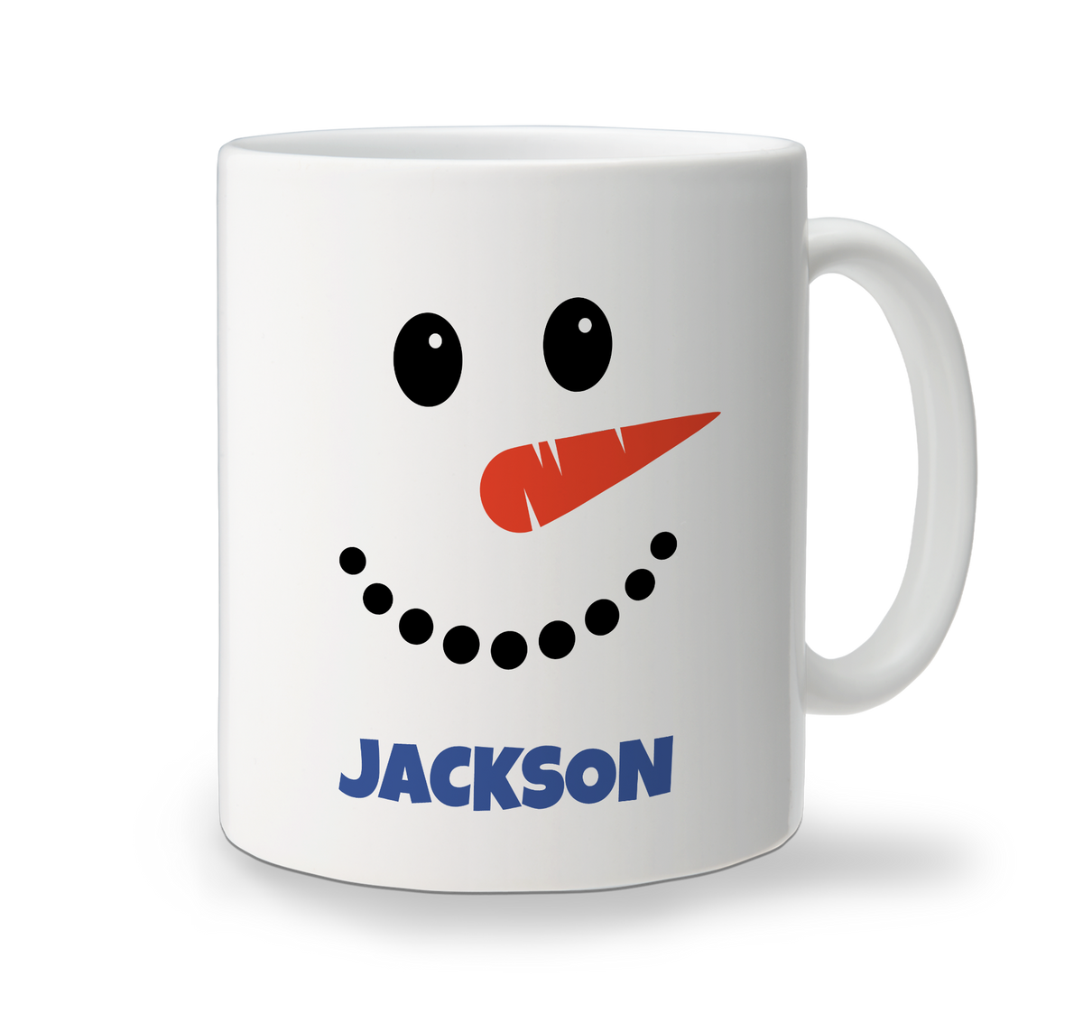 White ceramic Christmas coffee mug with festive snowman design
