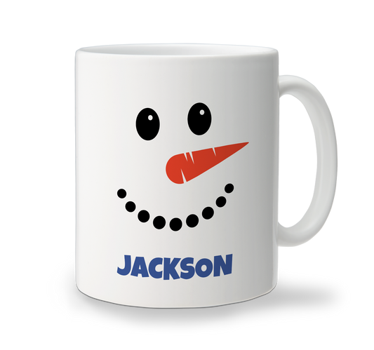 White ceramic Christmas coffee mug with festive snowman design