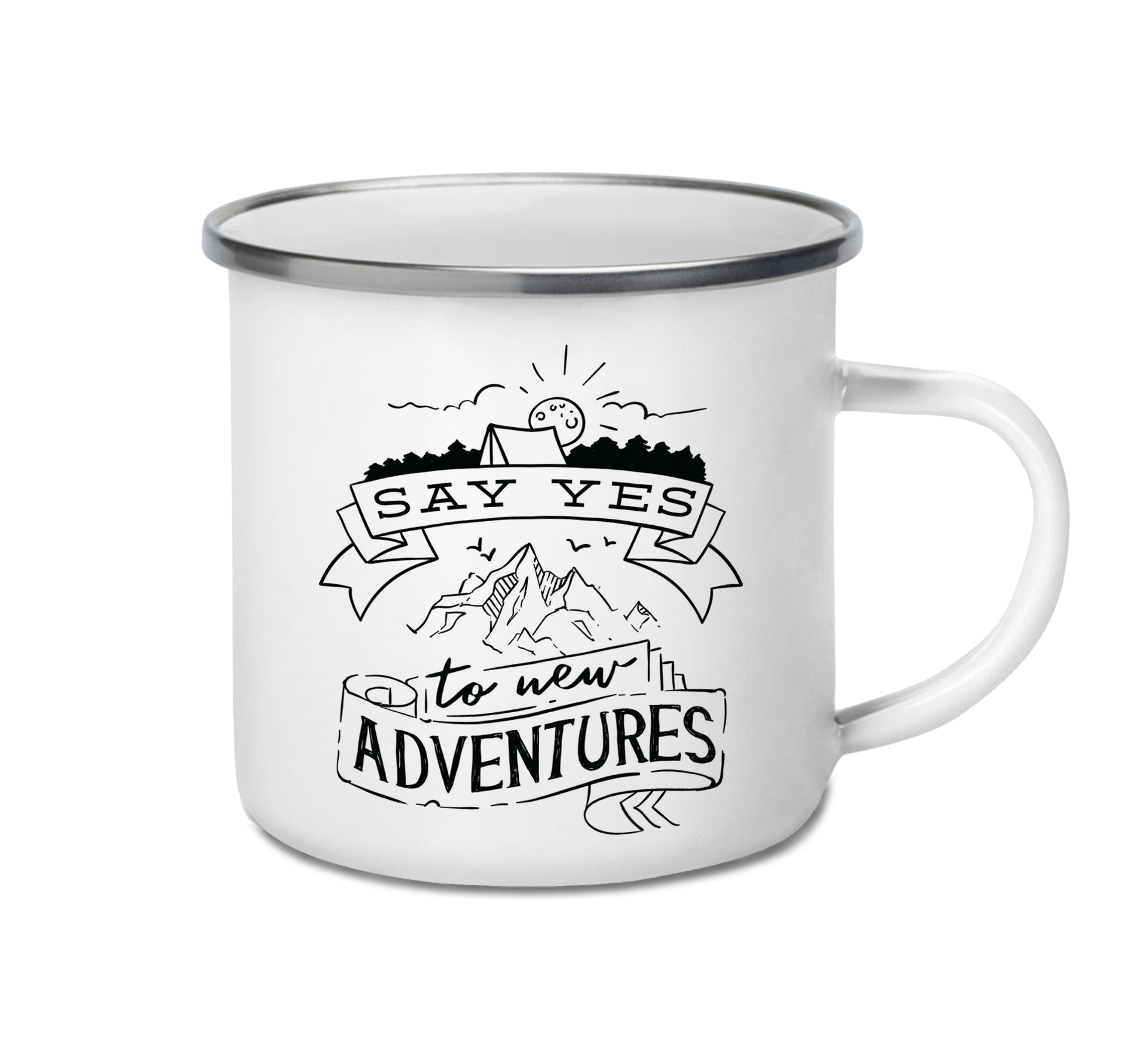 Personalised enamel camping mug – New Adventures design