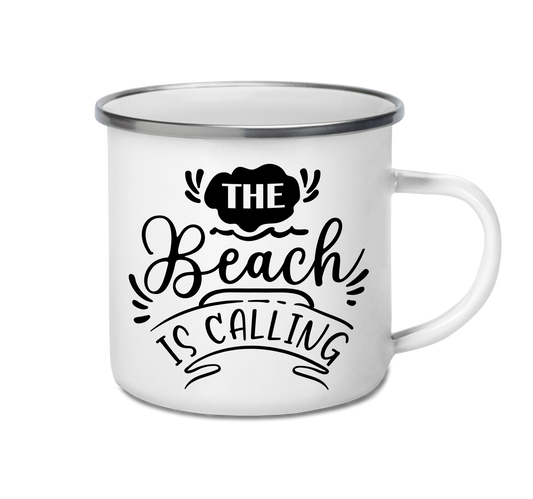 Enamel Mug 12oz 350ml - The Beach is Calling